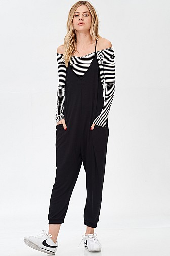 FRENCH TERRY V NECK JUMPSUIT W/ POCKETS