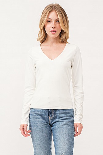 DBL LAYERED V NECK LONG SLEEVE TOP IN BUTTERY SMOOTHING YOGA FABRIC