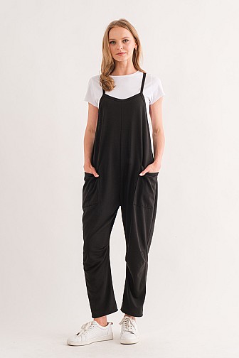 FRENCH TERRY SLEEVELESS JUMPSUIT WITH POCKETS