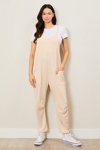 FRENCH TERRY SLEEVELESS JUMPSUIT WITH POCKETS