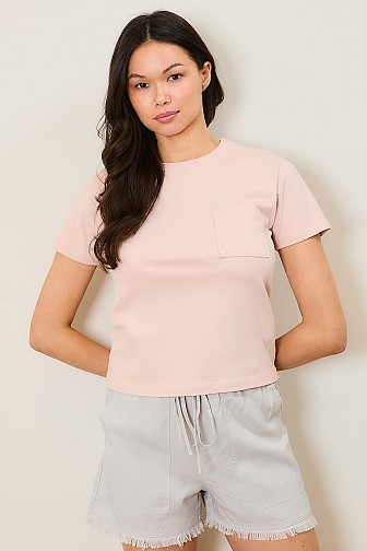 WASHED COTTON JERSEY CREW NECK TEE WITH POCKET
