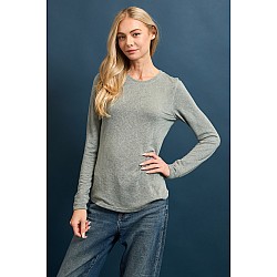 HACCI SLUB CREW NECK FITTED LONG SLEEVE TOP